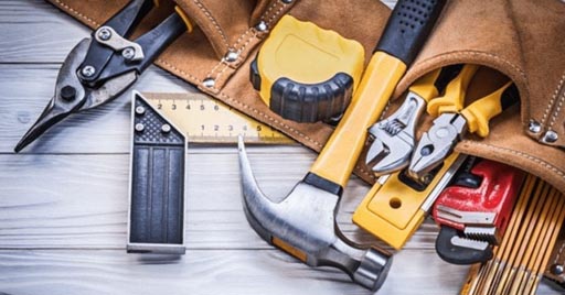 A toolbelt with common household tools.